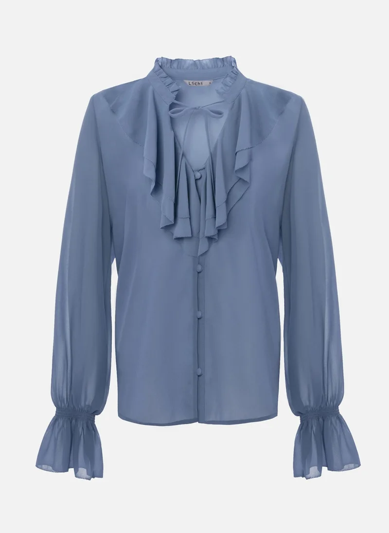 Lichi Light blouse with flounces and ties at the collar
